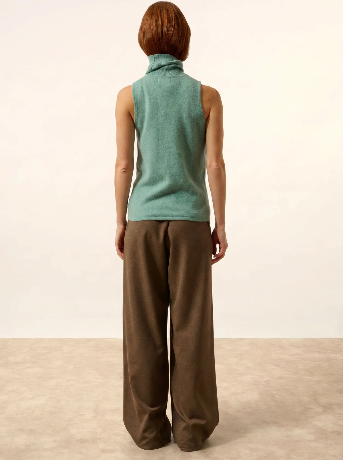 VIOLET Pull Col Roulé sans Manches Vert Chiné