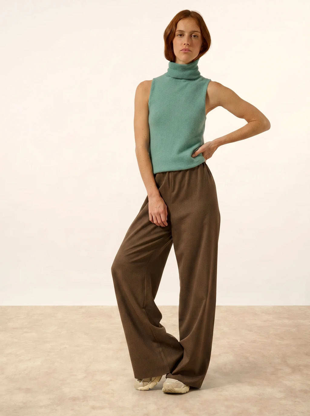 VIOLET Pull Col Roulé sans Manches Vert Chiné