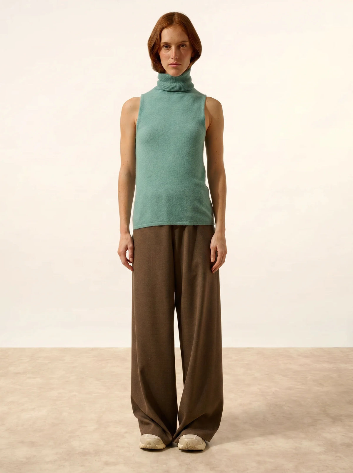 VIOLET Pull Col Roulé sans Manches Vert Chiné