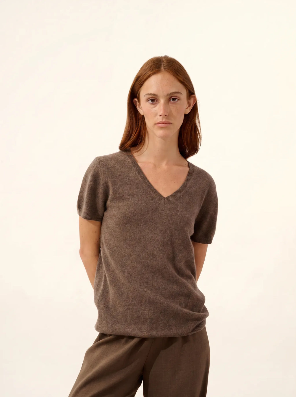 GLAMIS T-Shirt Col V Taupe Chiné