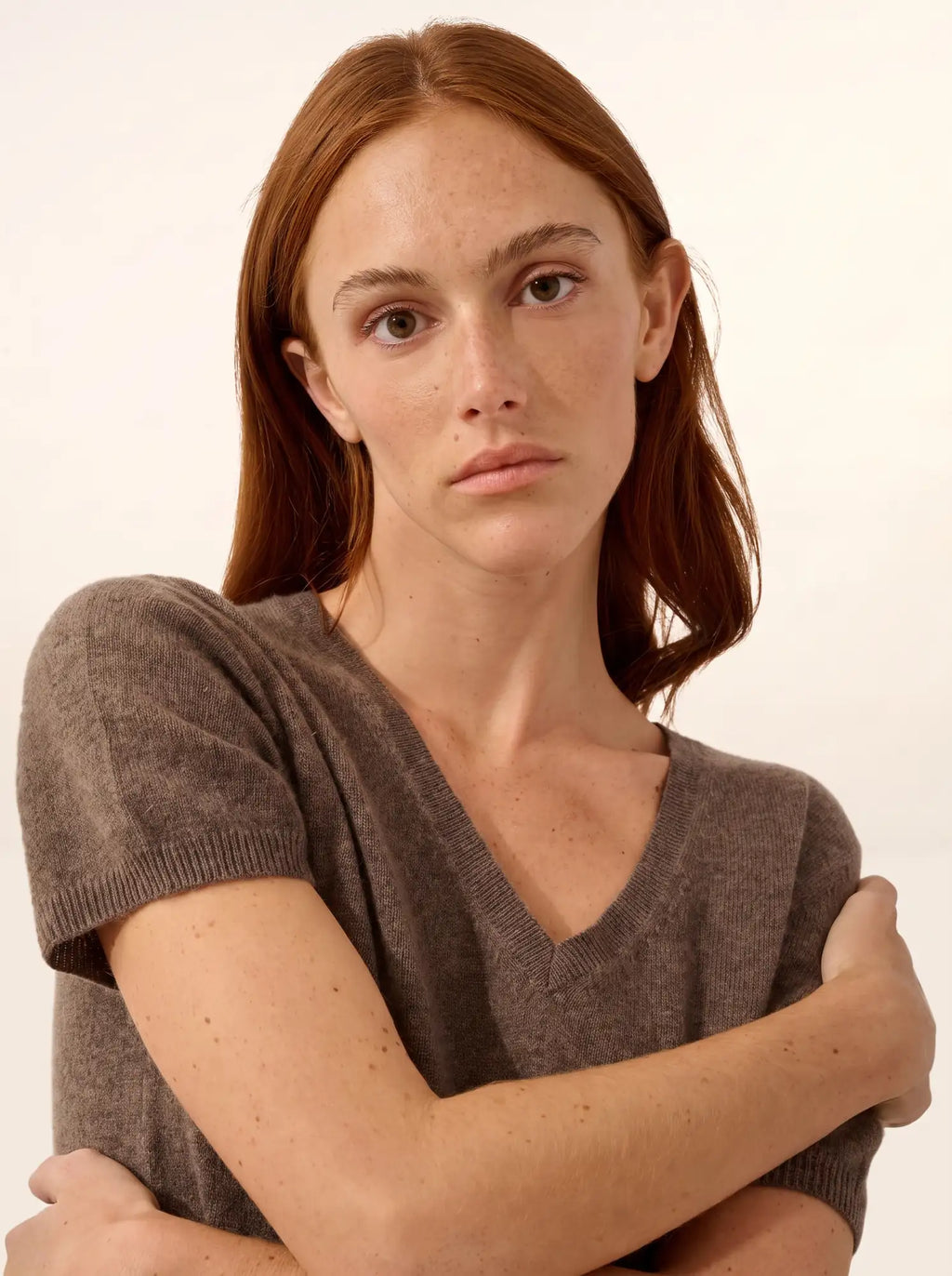 GLAMIS T-Shirt Col V Taupe Chiné