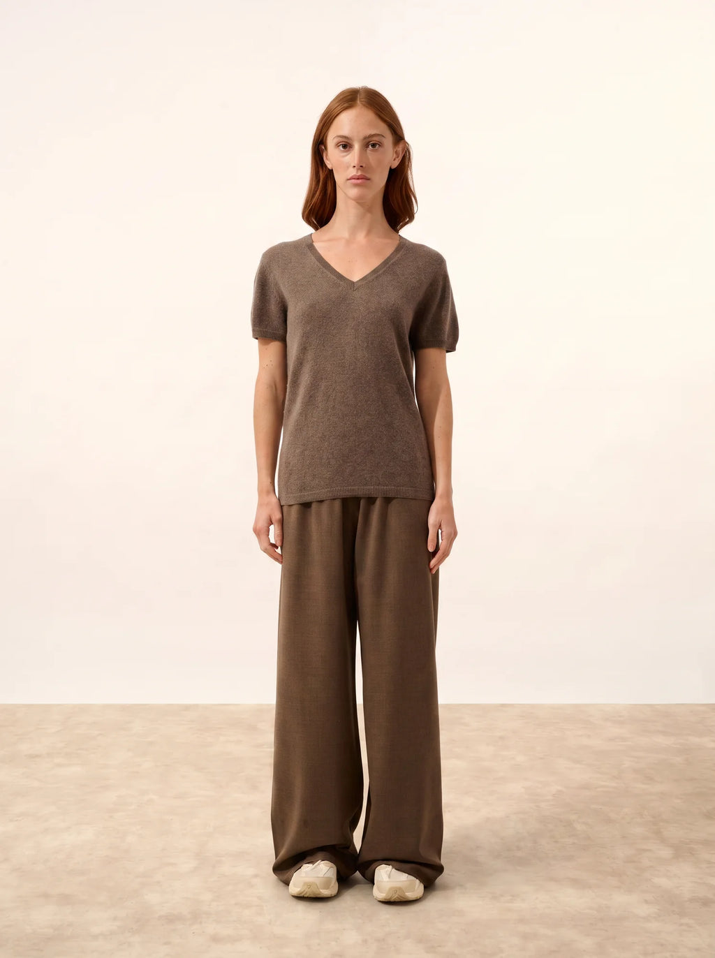GLAMIS T-Shirt Col V Taupe Chiné
