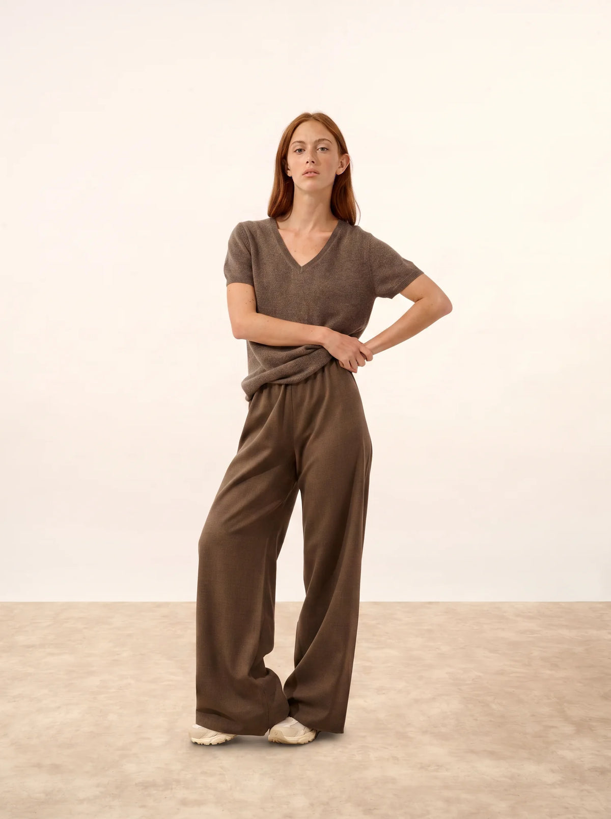 GLAMIS T-Shirt Col V Taupe Chiné