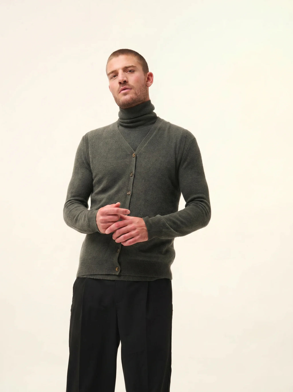 LANA Cardigan Col V sans Manches Kaki Chiné