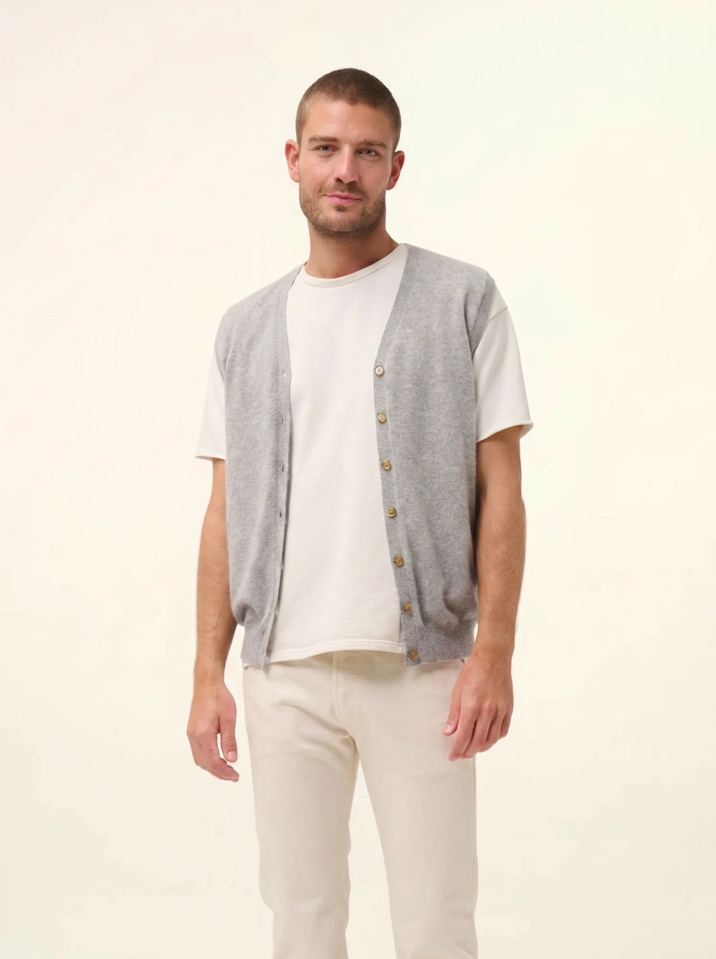 LANA Cardigan Col V sans Manches Nuage Chiné