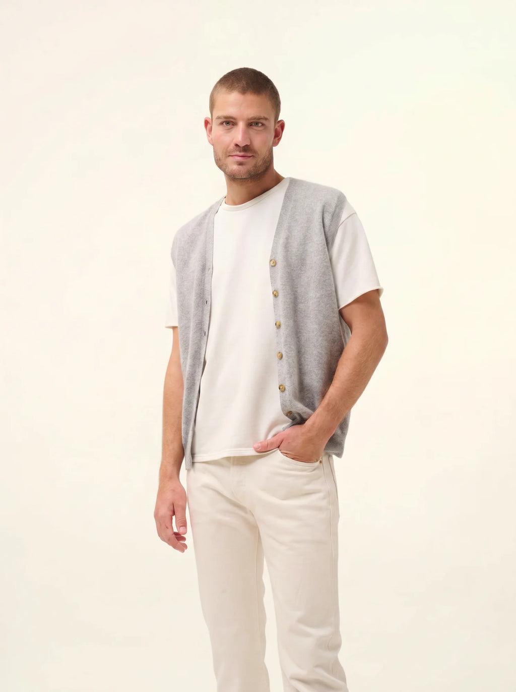LANA Cardigan Col V sans Manches Nuage Chiné