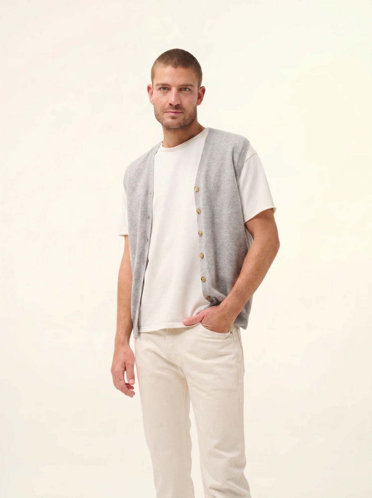LANA Cardigan Col V sans Manches Nuage Chiné
