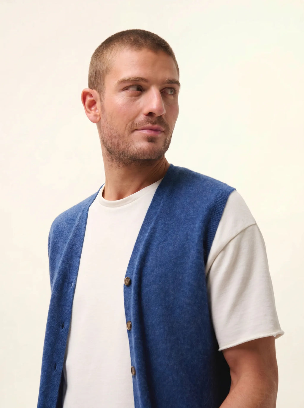 LANA Cardigan Col V sans Manches Océan Chiné