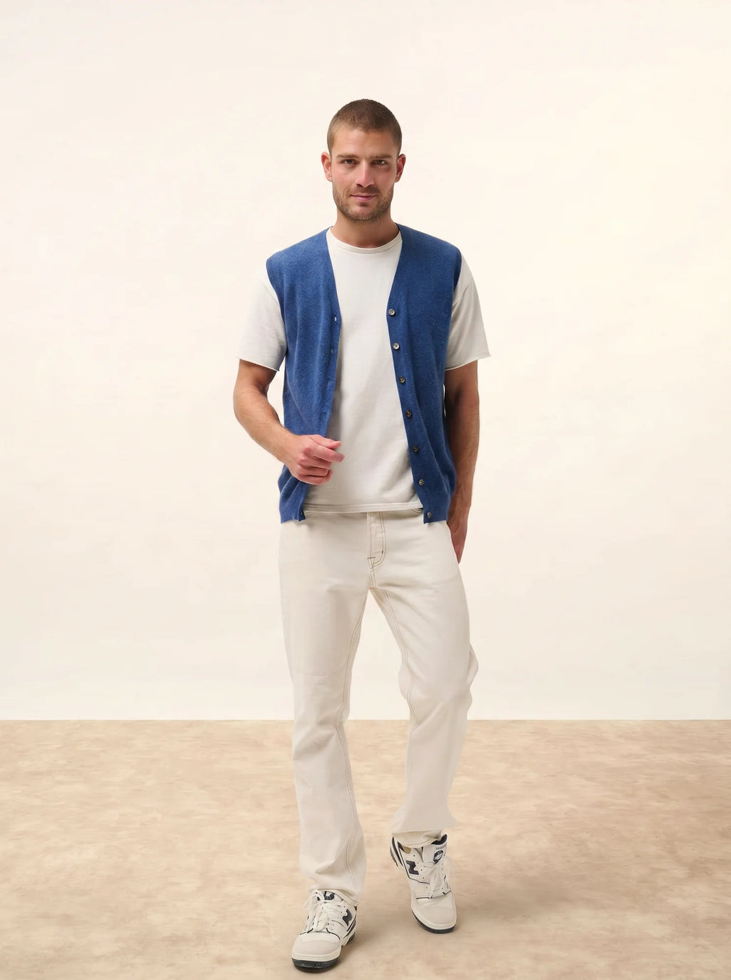 LANA Cardigan Col V sans Manches Océan Chiné