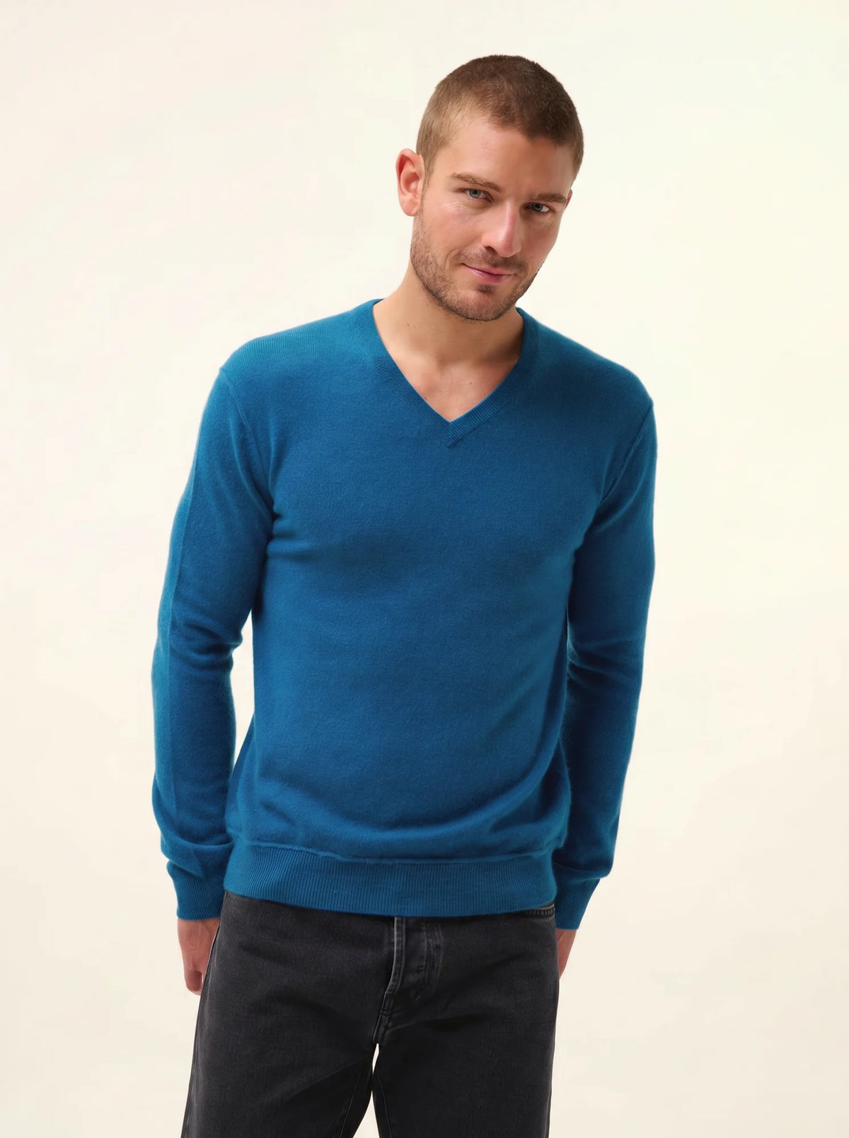 TOM Pullover V-Ausschnitt Pfauenblau