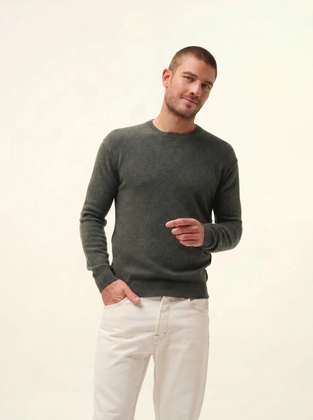 NOE Pull Col Rond Kaki Chiné
