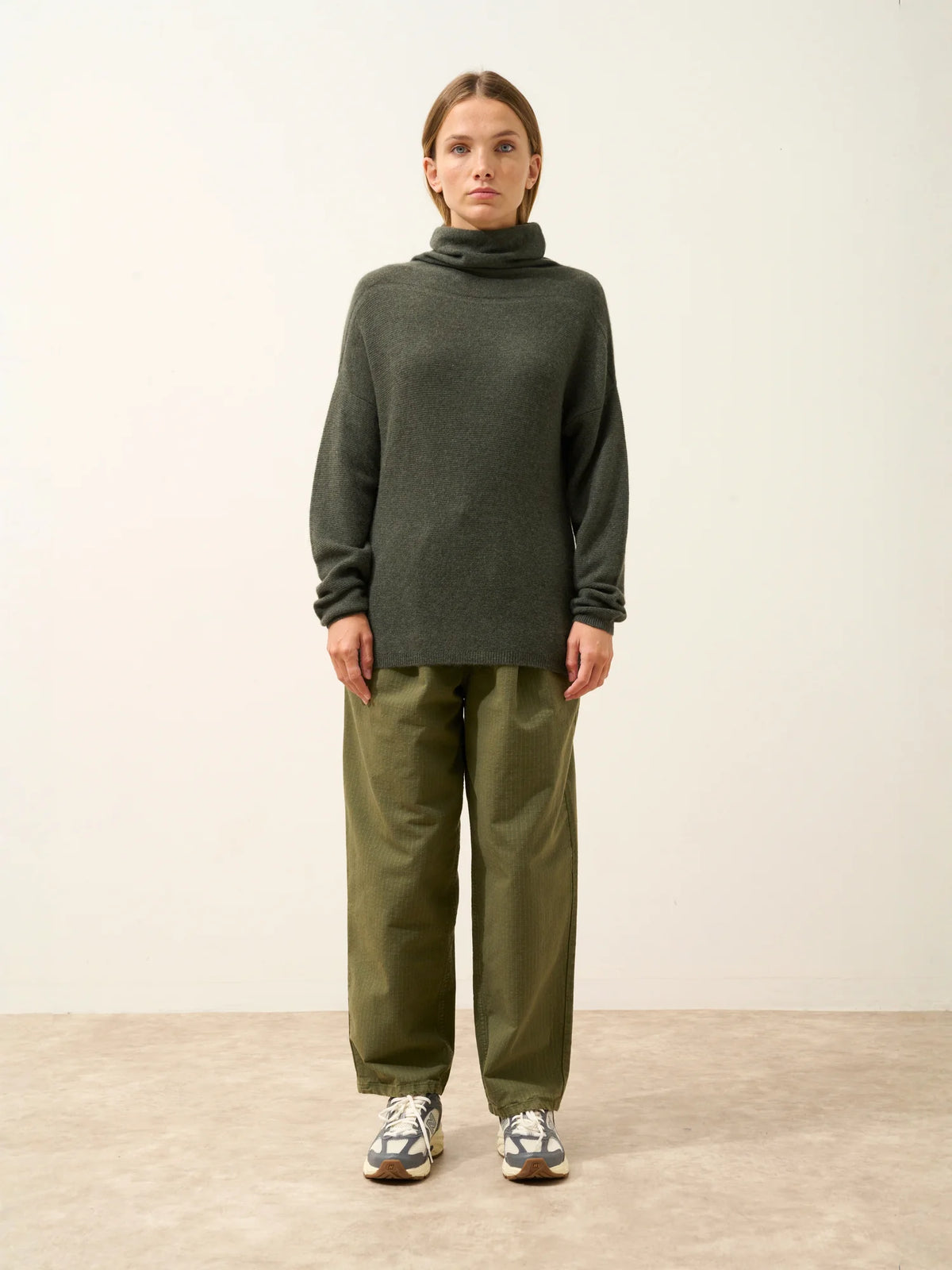 BLANTYRE Pull Col Roulé Kaki Chiné