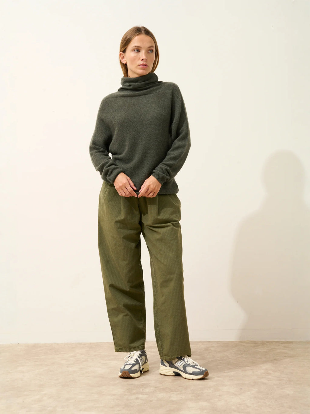 BLANTYRE Pull Col Roulé Kaki Chiné
