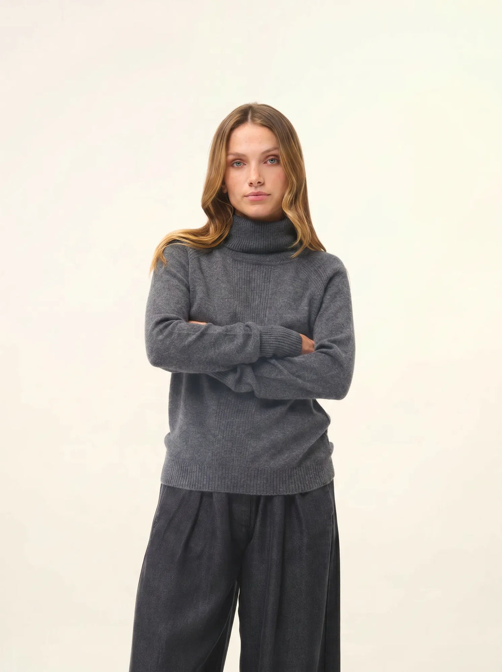 LILLY Pull Col Roulé Anthracite Chiné