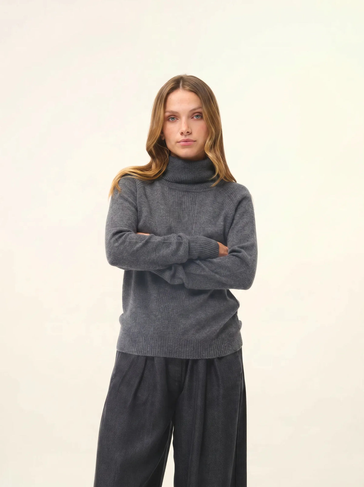 LILLY Pull Col Roulé Anthracite Chiné