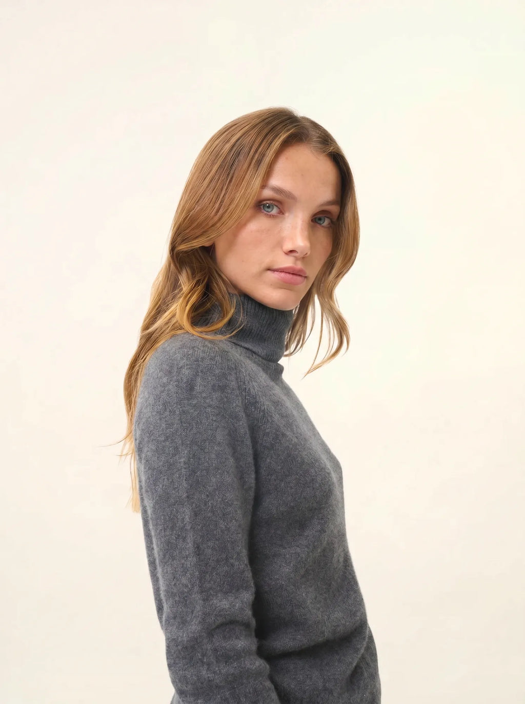 LILLY Pull Col Roulé Anthracite Chiné