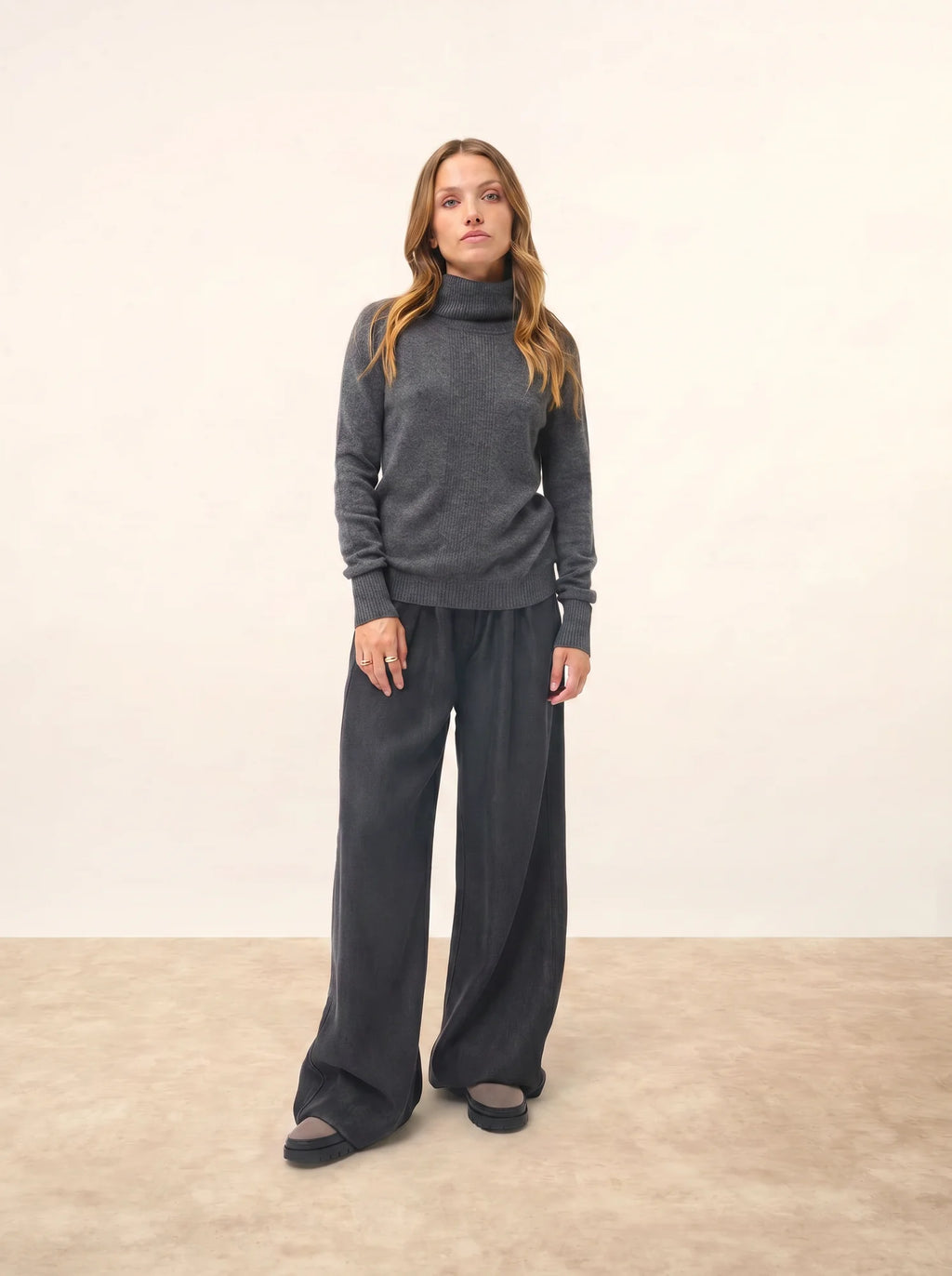 LILLY Pull Col Roulé Anthracite Chiné