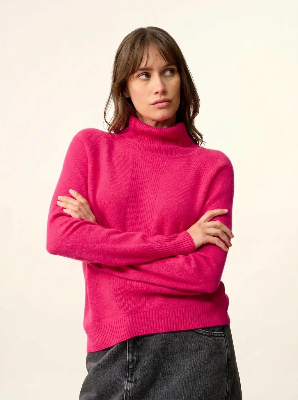 LILLY Pull Col Roulé Fuchsia
