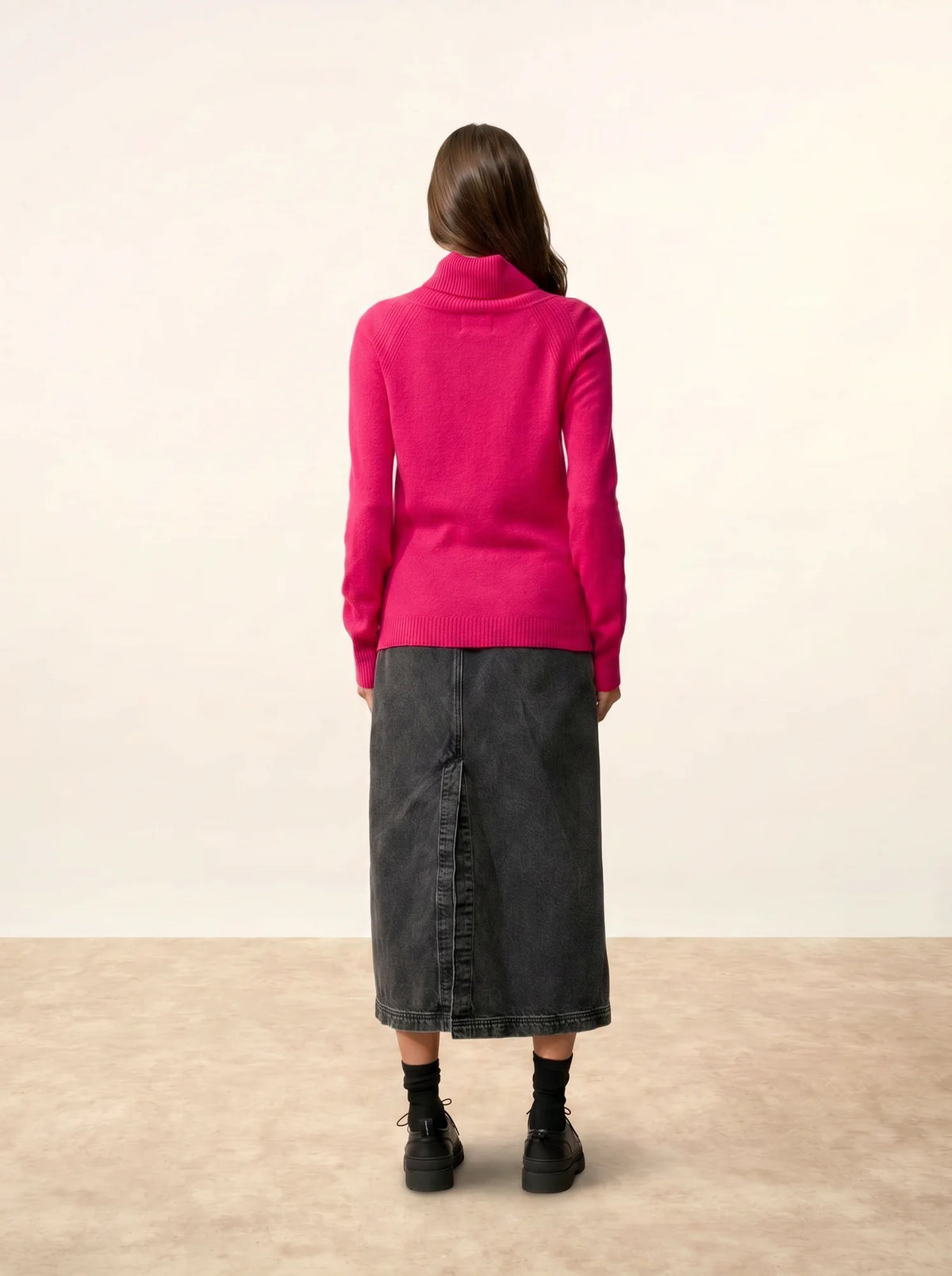 LILLY Pull Col Roulé Fuchsia