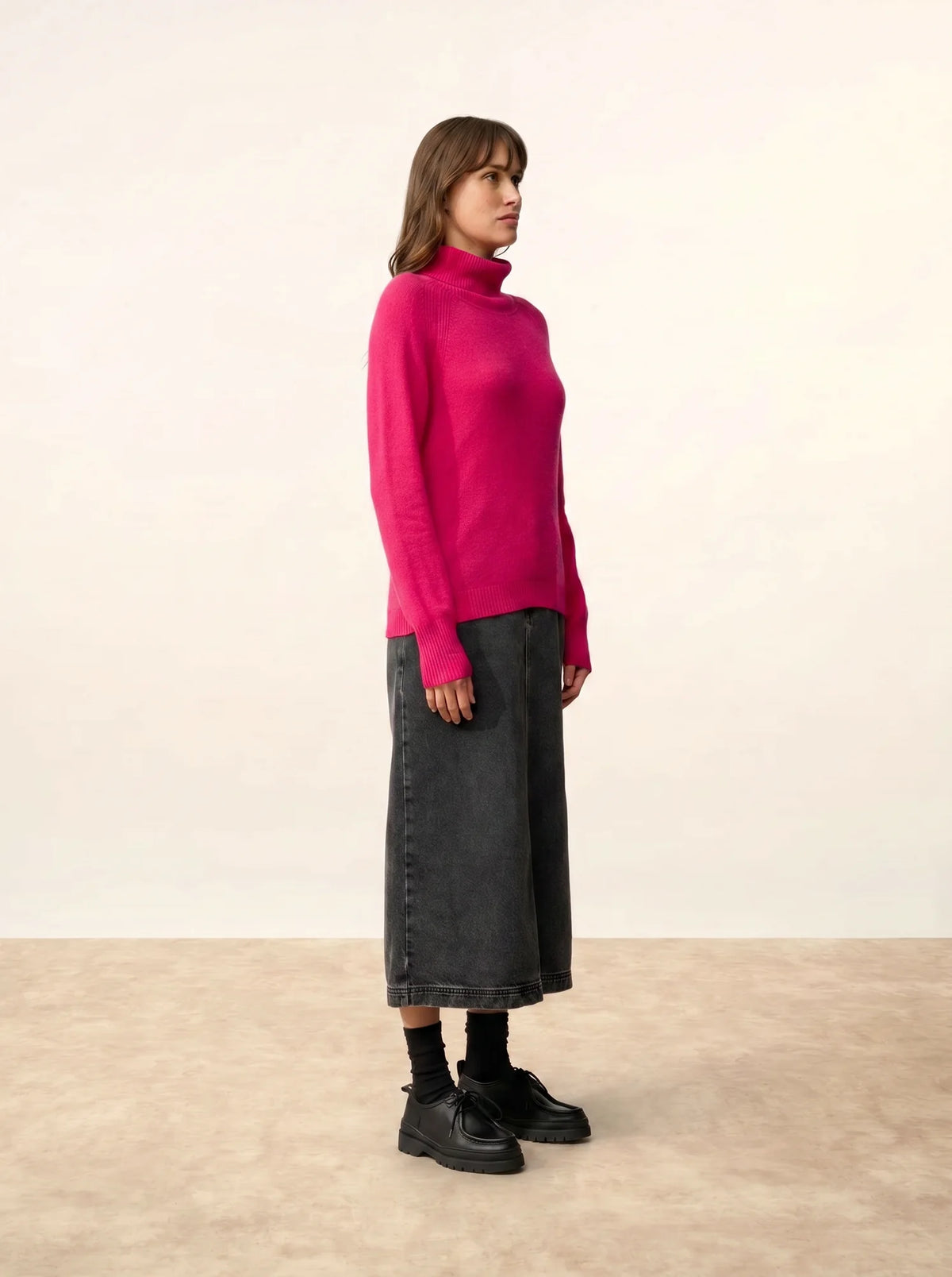 LILLY Pull Col Roulé Fuchsia