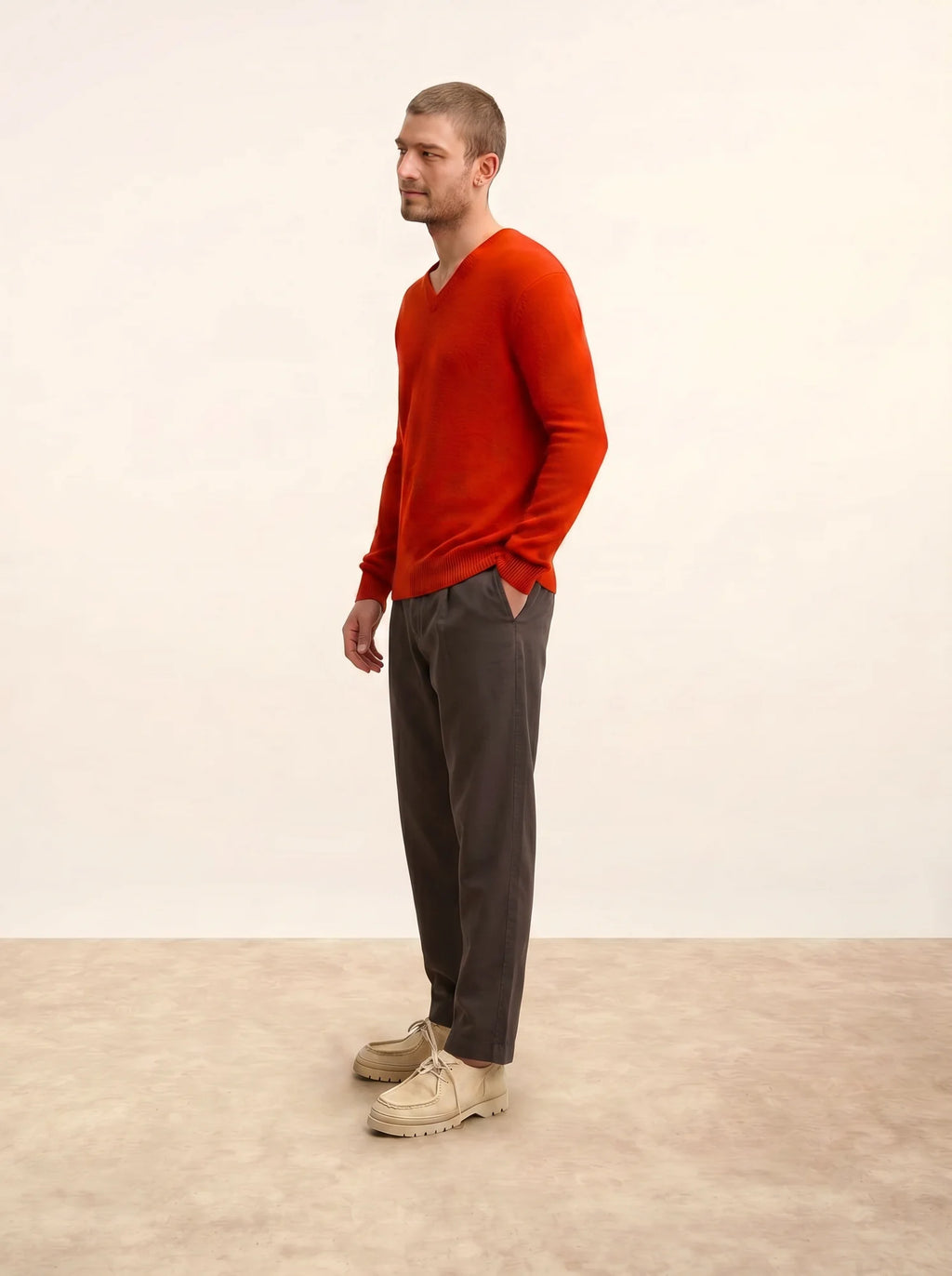 NATHAN Pullover V-Ausschnitt 4-fädig Rot