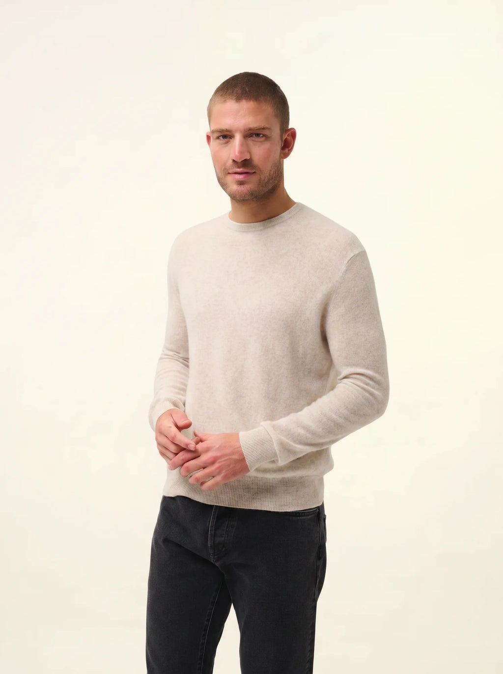 HOWARD Pull Col Rond Gris Perle Chiné