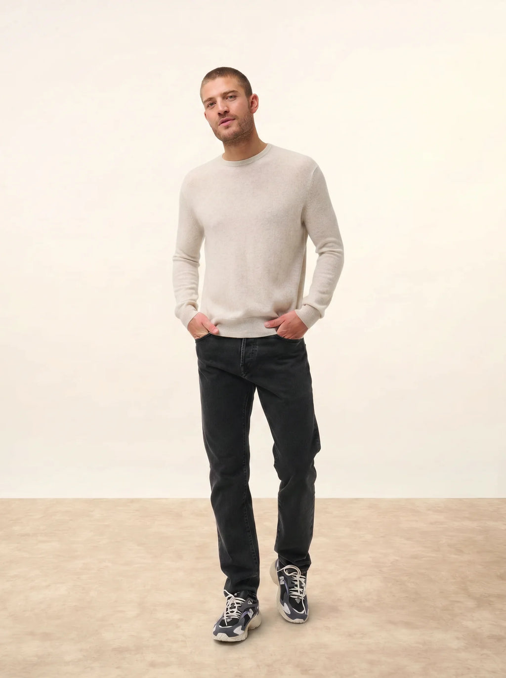 HOWARD Pull Col Rond Gris Perle Chiné