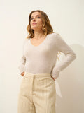 JOAN Pullover V-Ausschnitt Perlgrau meliert