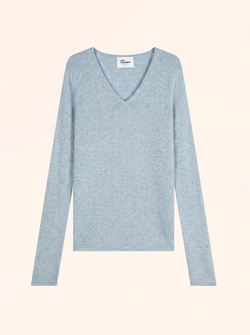 ABBY Pull Col V 4 Fils Bleu Gris Chiné