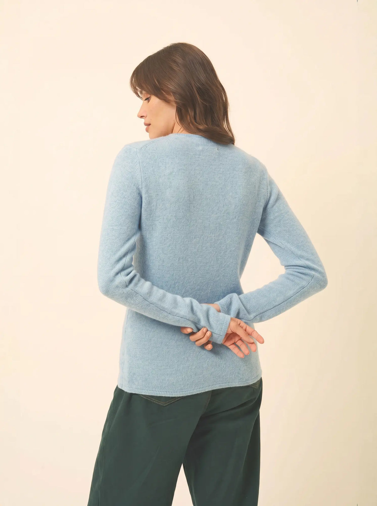 ABBY Pull Col V 4 Fils Bleu Gris Chiné