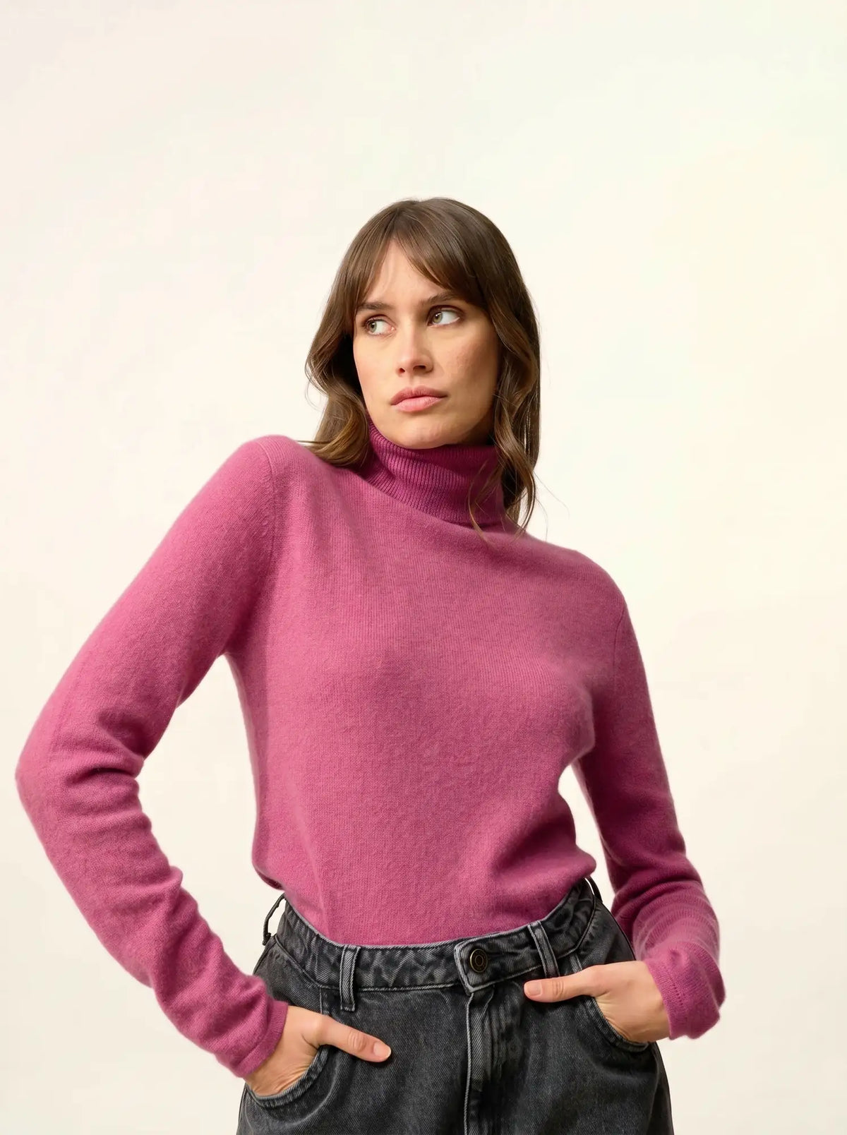 AVA Pull Col Roulé Orchidée