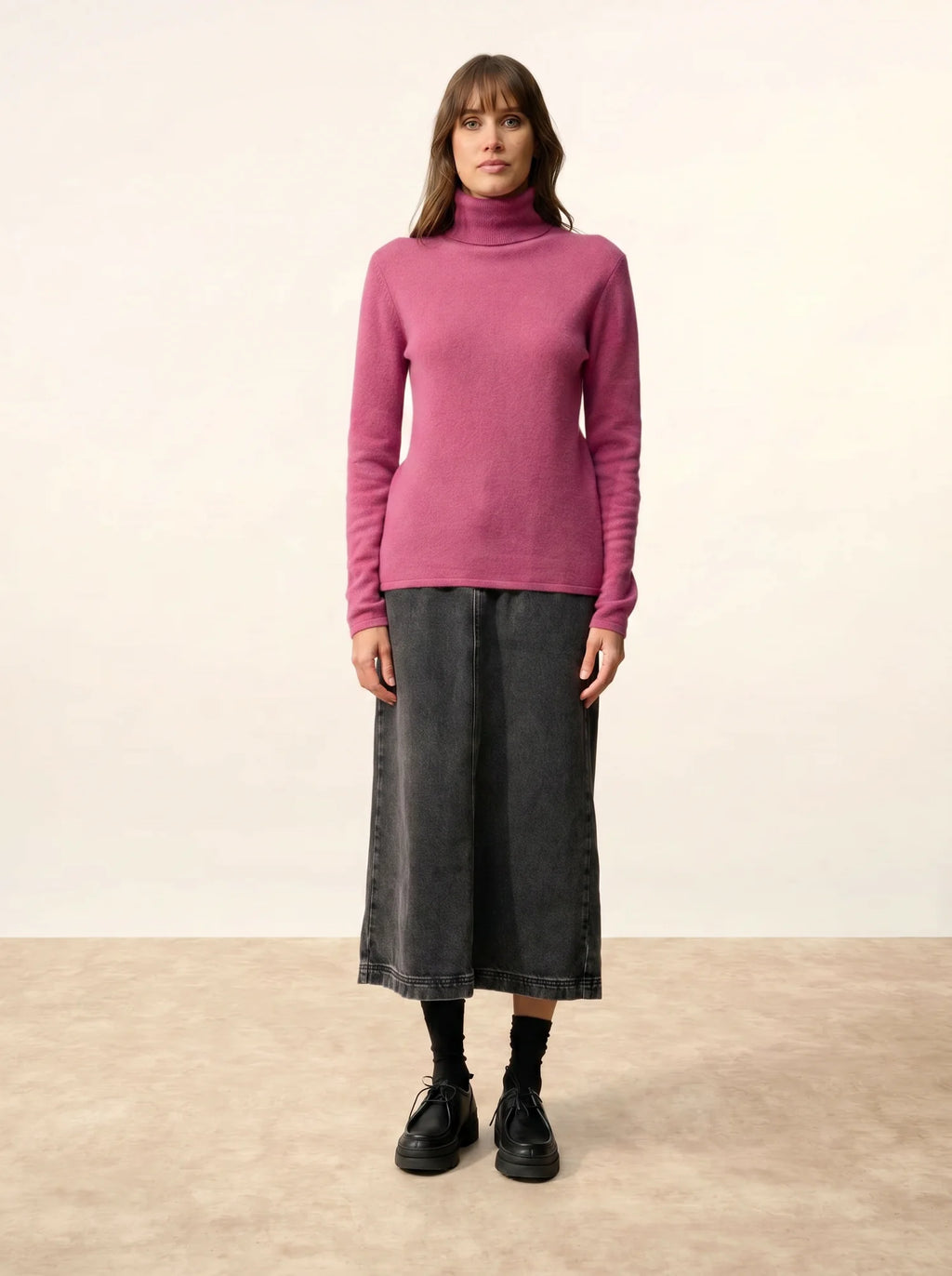AVA Pull Col Roulé Orchidée
