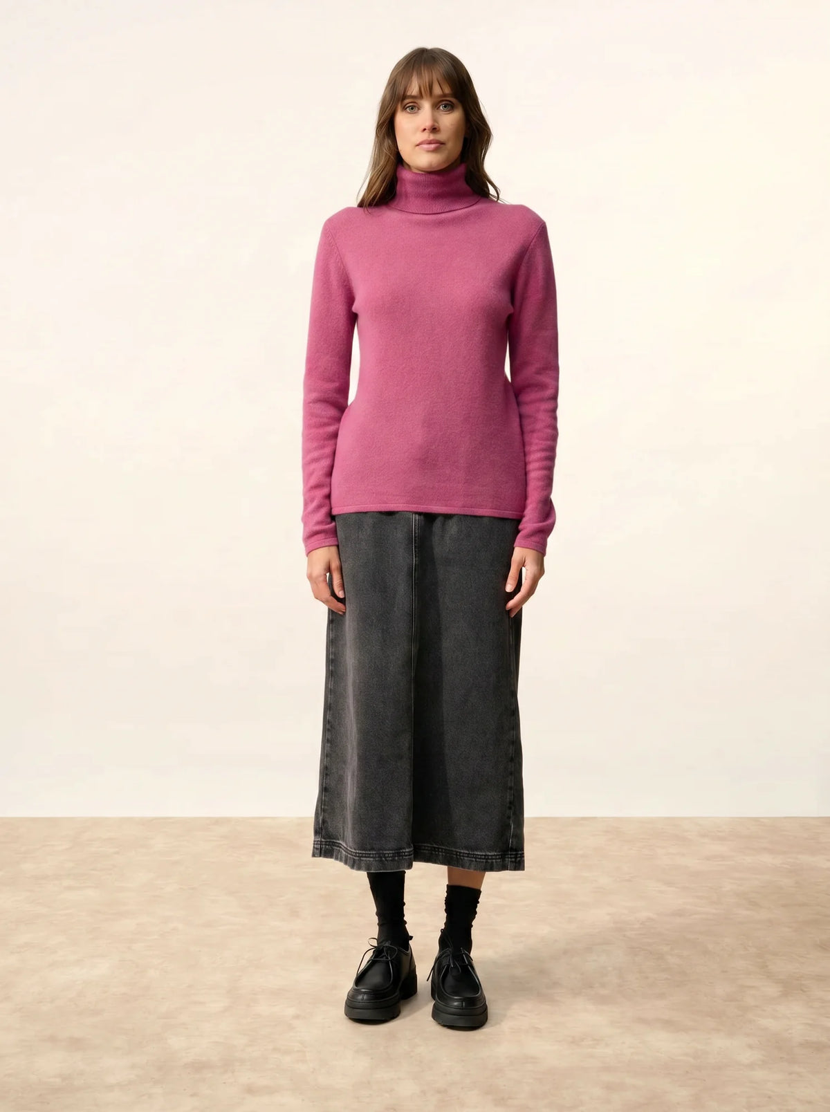 AVA Pull Col Roulé Orchidée