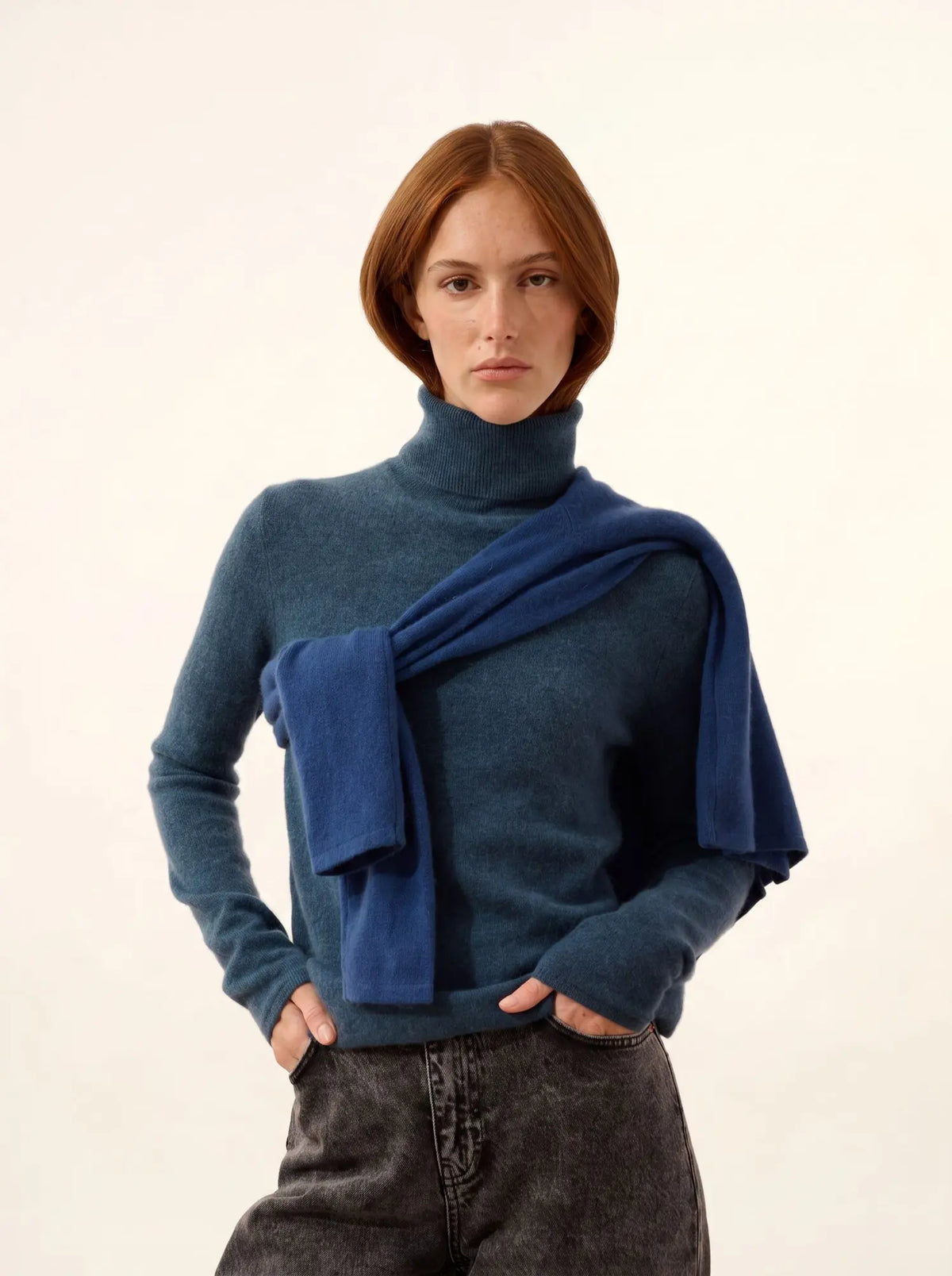 AVA Pull Col Roulé Vert Canard Chiné