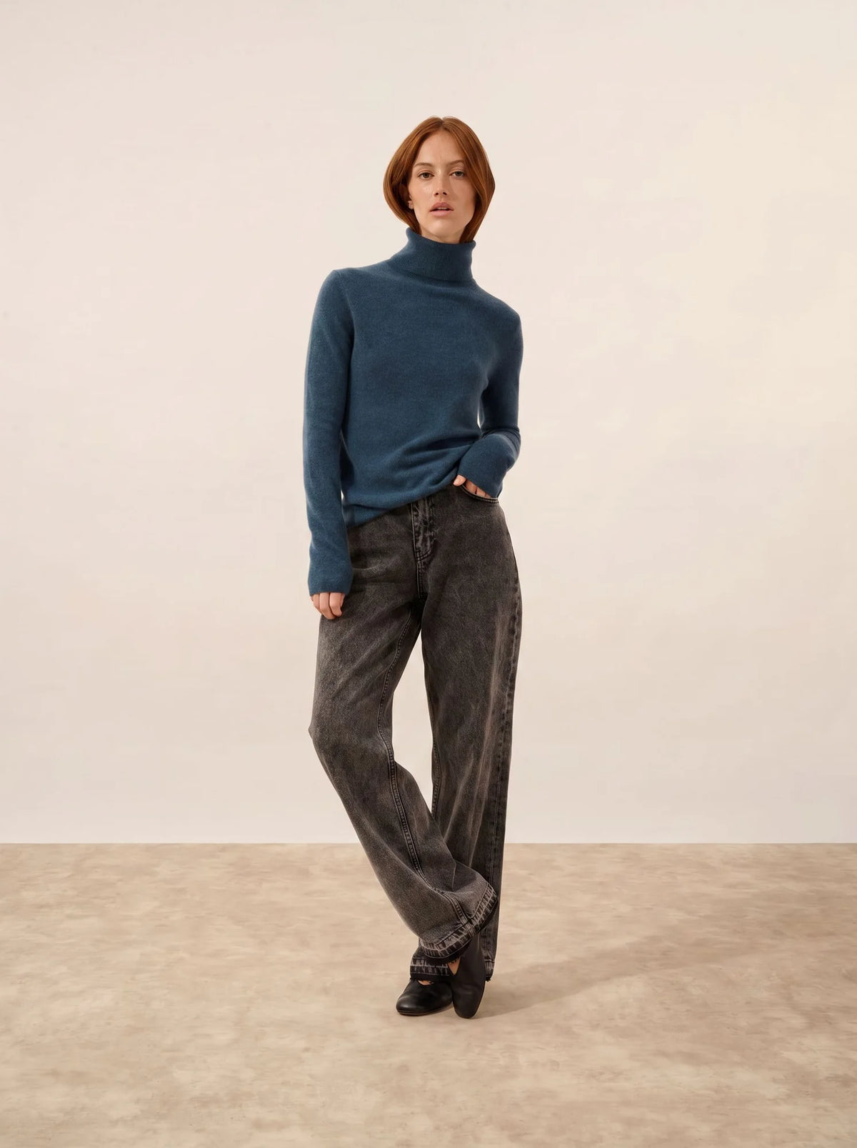 AVA Pull Col Roulé Vert Canard Chiné
