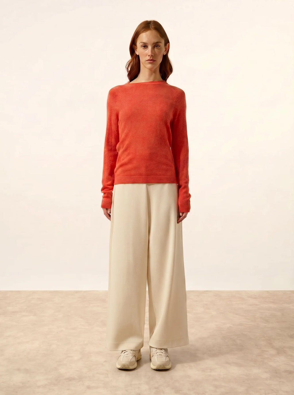 JANE Pull Col Rond Orange Chiné