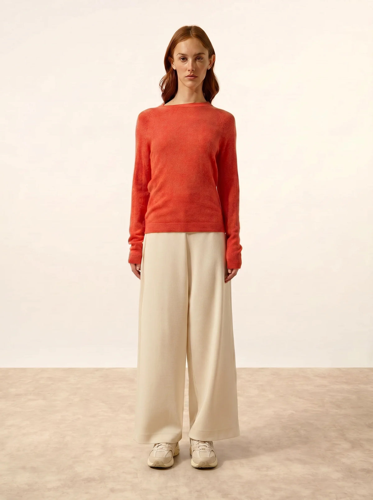 JANE Pull Col Rond Orange Chiné