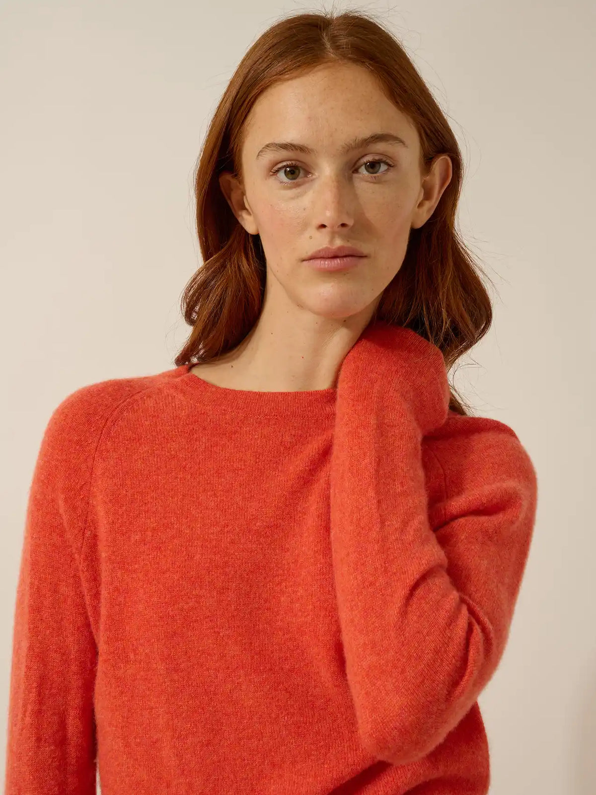 JANE Pull Col Rond Orange Chiné