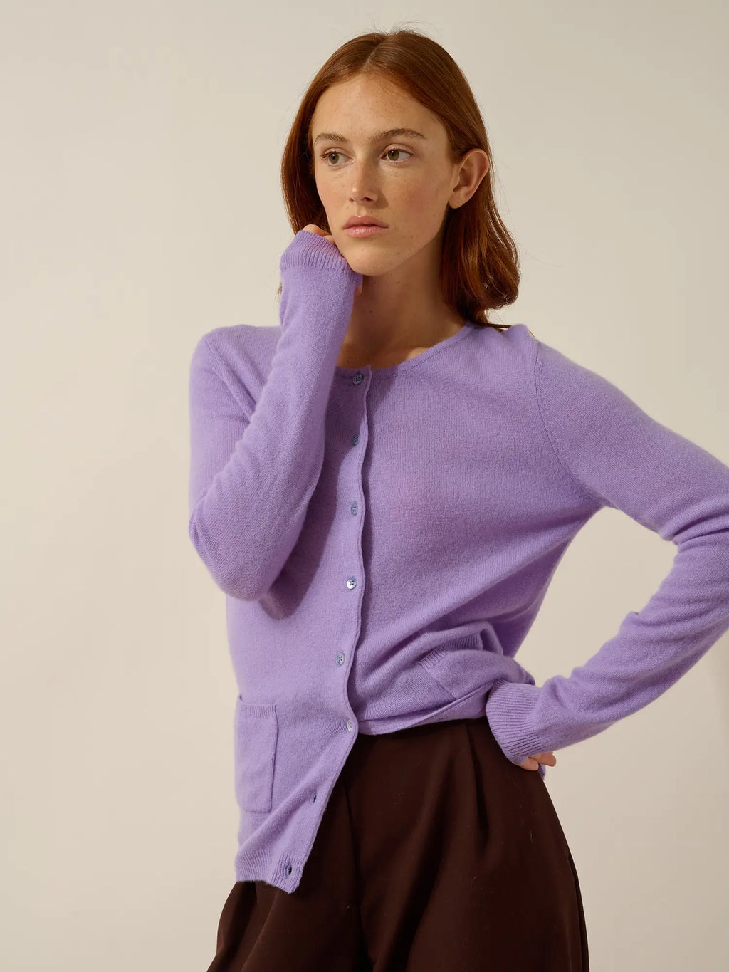 KATHARINE Cardigan Col Rond Lavande