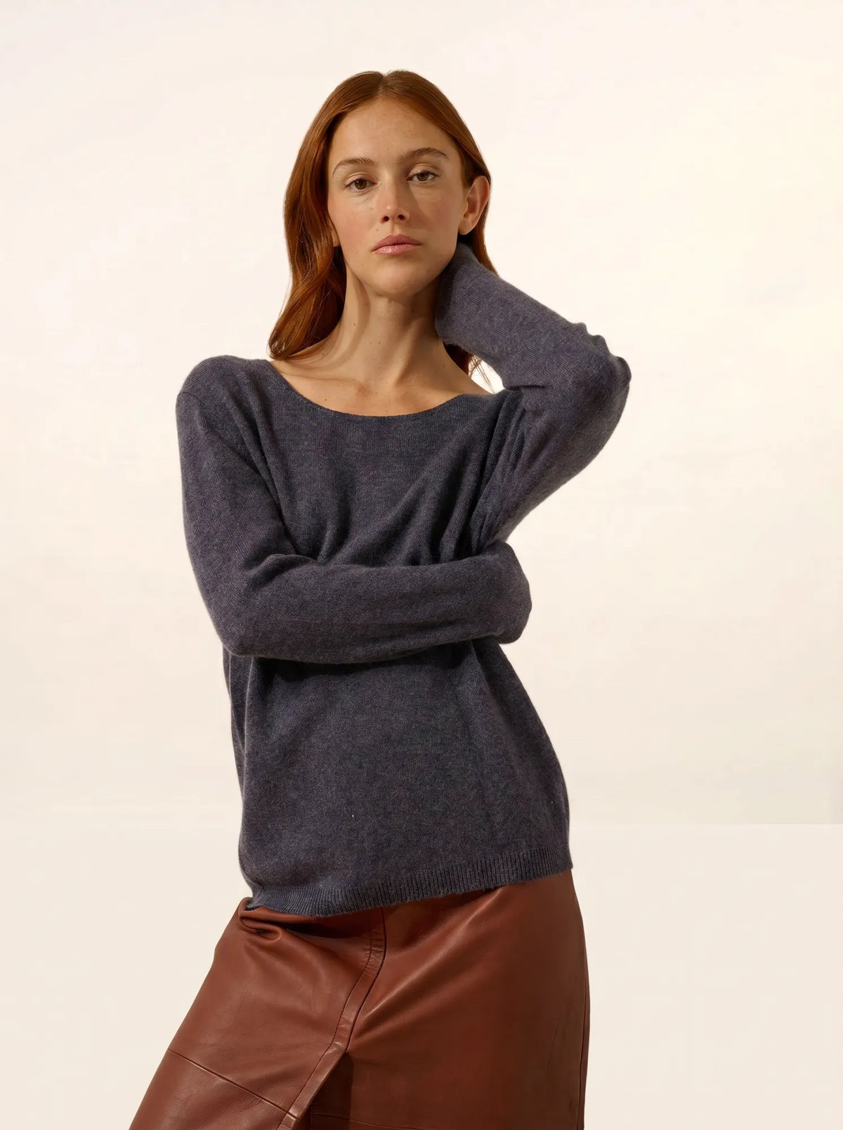 FIONA Pull Col Rond Violet Gris Chiné