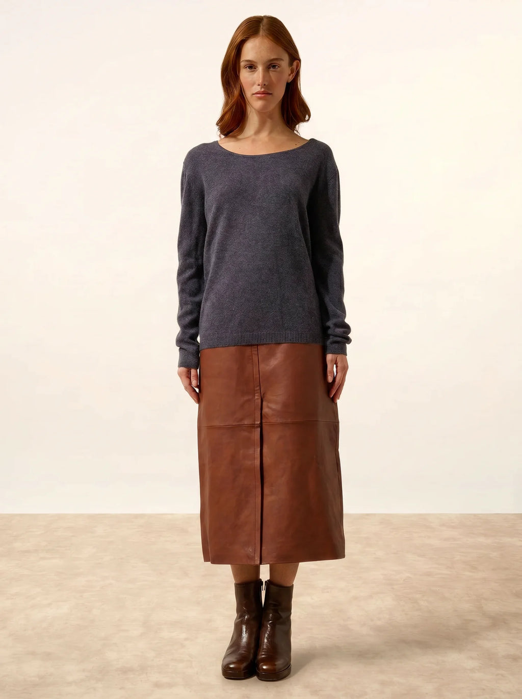 FIONA Pull Col Rond Violet Gris Chiné