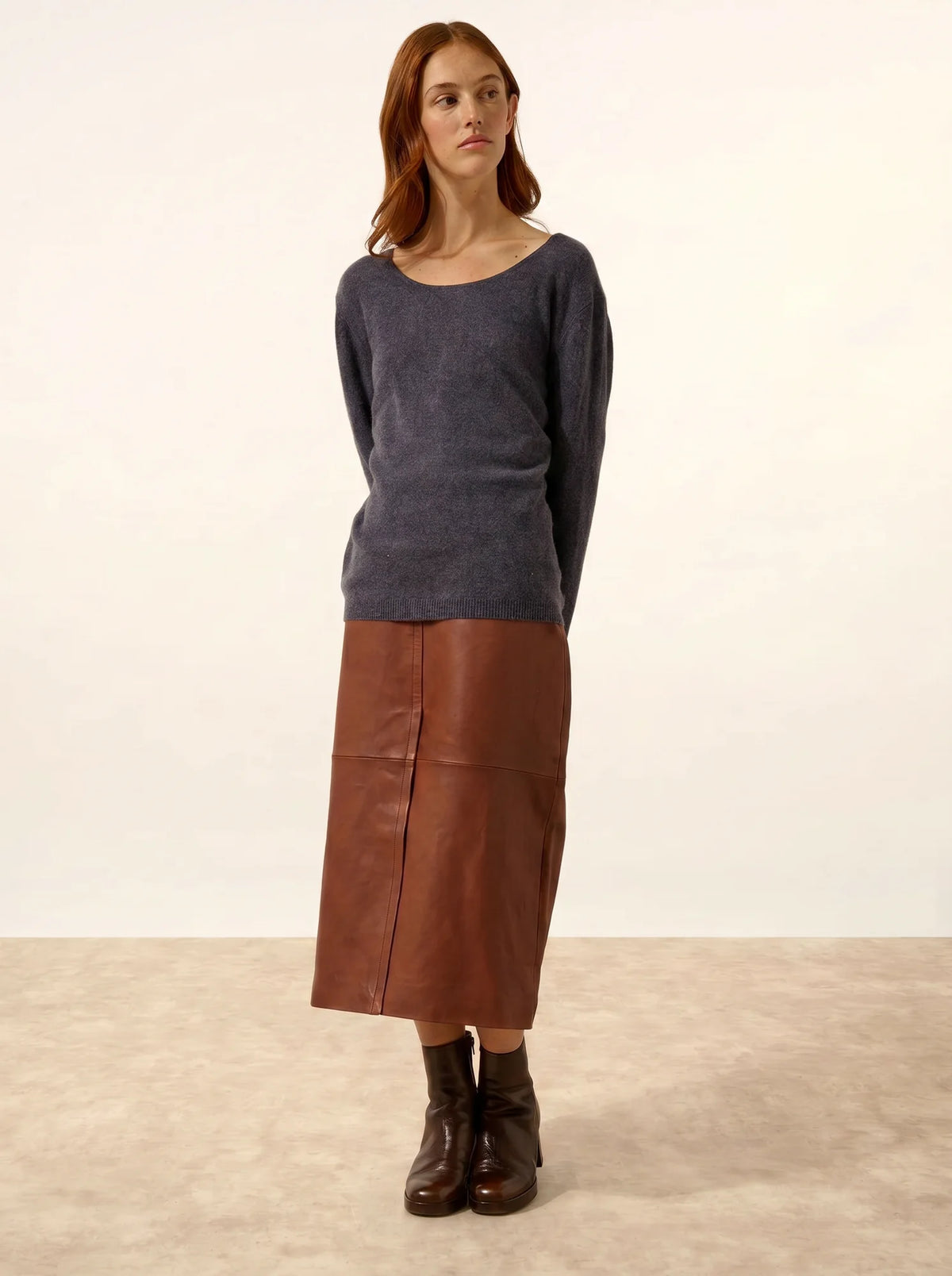 FIONA Pull Col Rond Violet Gris Chiné