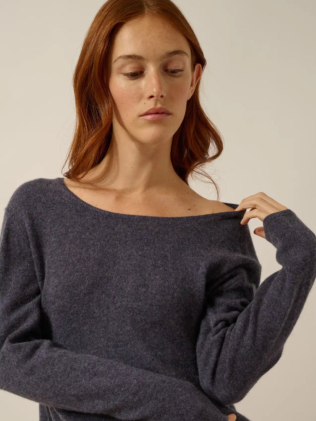 FIONA Pull Col Rond Violet Gris Chiné