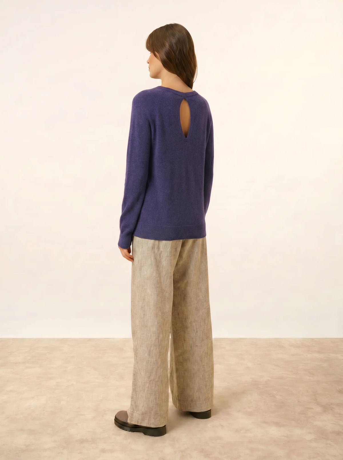 ABIGAILE Pull Col Bateau Goutte Dos Violet Gris Chiné