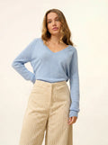 PHOEBE Pull Col V Bleu Ciel Chiné