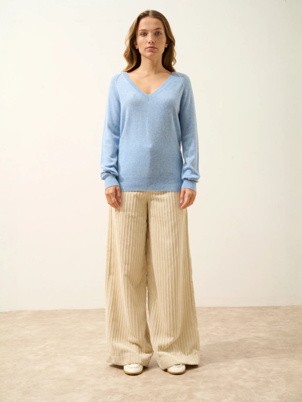 PHOEBE Pull Col V Bleu Ciel Chiné