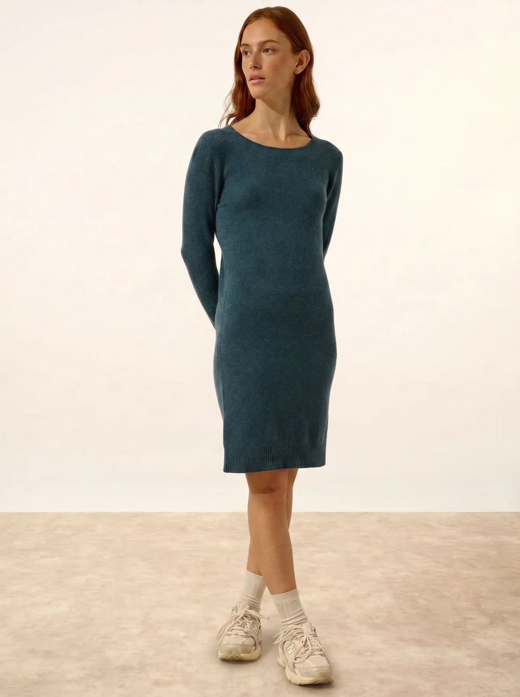 SUSAN Robe Col Rond Vert Canard Chiné