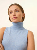 VIOLET Pull Col Roulé sans Manches Bleu Ciel Chiné
