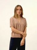 DAN Cardigan Col V Manches Courtes Camel Chiné