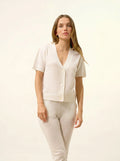 DAN Cardigan Col V Manches Courtes Neige